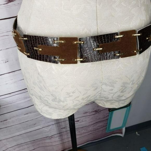 Brown Leather Gold Hoop Hook Closure Statement Belt ‎ Cosplay - Picture 8 of 11